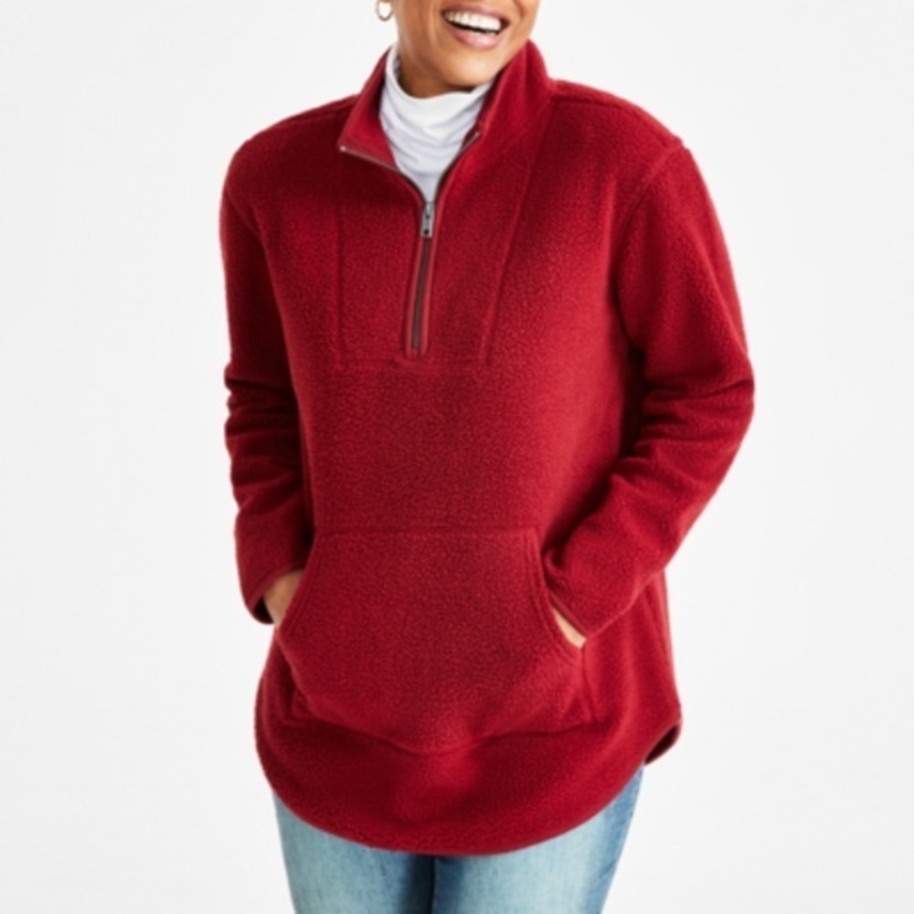 Style & Co. Women’s 2X Scarlet Red Teddy Fleece 1/4 Zip Pullover Jacket NWT